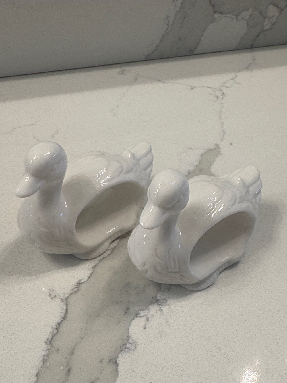 Vintage Shafford White Ceramic Duck Napkin Rings - Set of 2